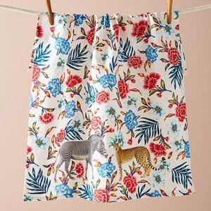 Anthropologie Dishtowel LOU ROTA Vibrant NATURES TABLE Cheetah Zebra Floral NWT